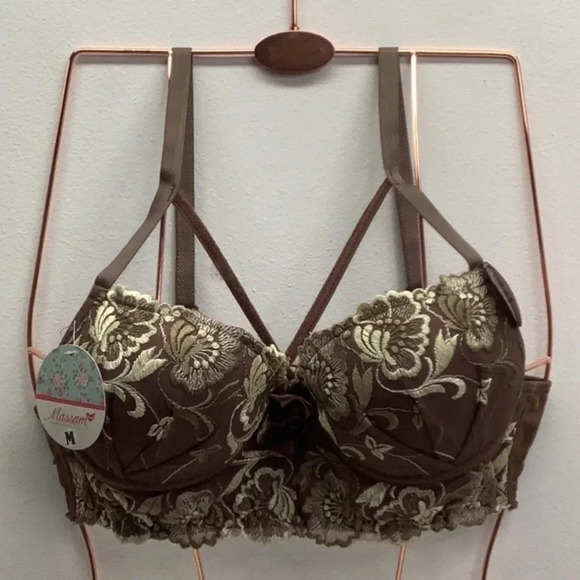 SEXY FEMININE LACE FLORAL PUSH UP BRA MEDIUM - Picture 1 of 2